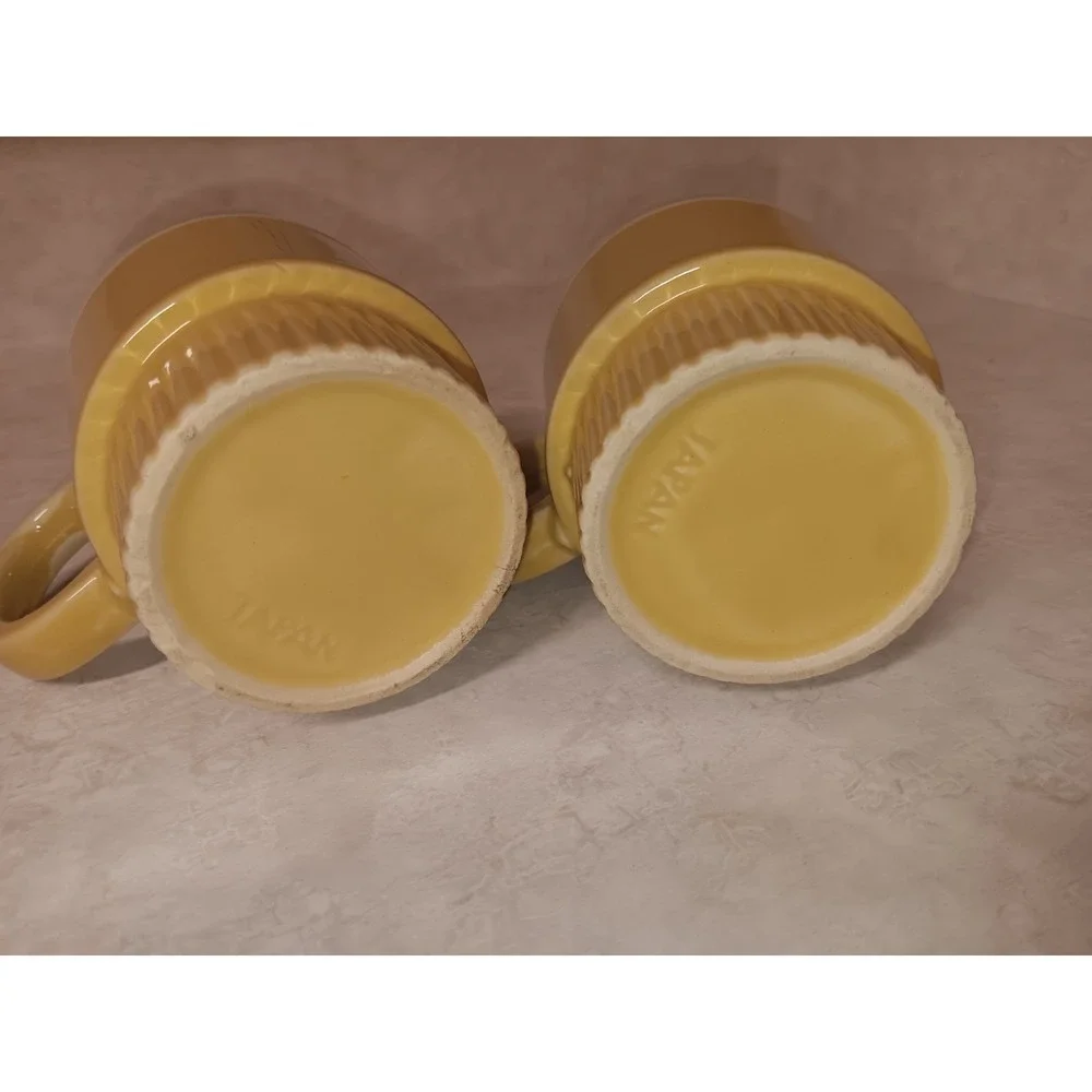 Vtg Tan Drip Glaze Coffee Cups Japan Stackable Ceramic Retro Style Kitchen Decor - Picture 8 of 8